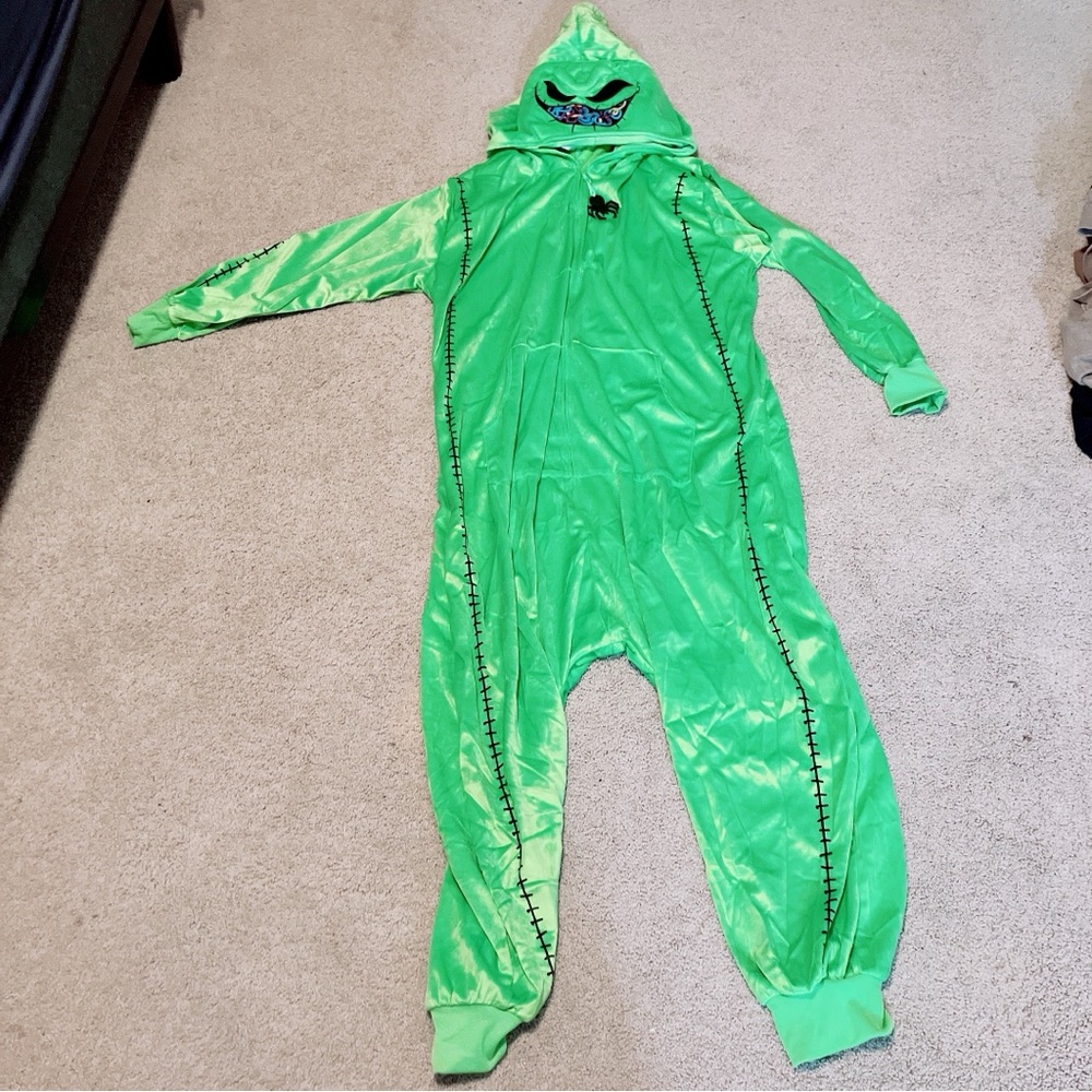 Neon Green Character Hooded Onesie with Stitch Detailing